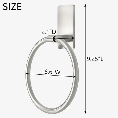 STWWO Hand Towel Holder for Bathroom, Brushed Nickel Towel Ring Adhesive | Bathroom Towel Holder Self Adhesive for Bath RV Kitchen, No Drill Hole - color: Brushed Nickel