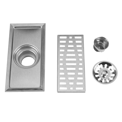 2Pcs Linear Shower Drain 8"x4" Floor Drain with Removable Grate Cover Grid | Stainless Steel Grate Hair Strainer for Home Bathroom Kitchen