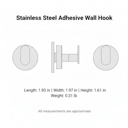 Wall Hook Stainless Steel Adhesive Mount for Bathroom Tile and Glass, Drill-Free Holder for Wet Towels and Robes (1 Piece) - size: 1.93 x 1.97 x 1.61 in