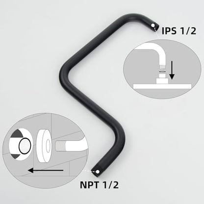 Shower Extension Arm, S shaped shower arm with Flange,Stainless Steel 13 Inch High Rise Shower Head Extender Arm,Matte Black,10Z3MK - color: Matte Black, style: S Shaped