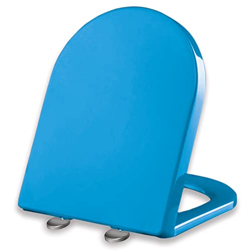D Shaped Soft Close Quick Release Toilet Seat with 360 Adjustable Hinges Easy to Clean Polypropylene Bathroom Loo Seat - color: Blue