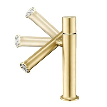 360° Rotatable Bathroom Sink Faucet, Bathroom Faucets 1 Hole 2 Water Outlet Modes, Single Handle Bathroom Faucets with Hot and Cold Hoses - color: Gold