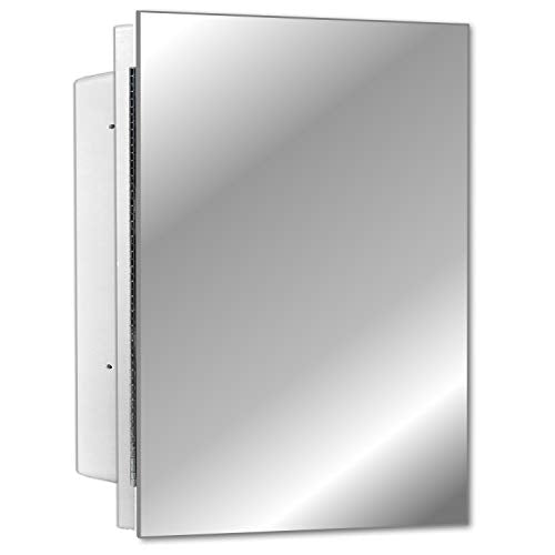White Recessed Medicine Cabinet with Frameless Pencil Edge Mirrior Door Panel (16" x 22") with Adjustable Shelves, Wall Mounted Bathroom Storage Cabinet - color: Pencil Edge