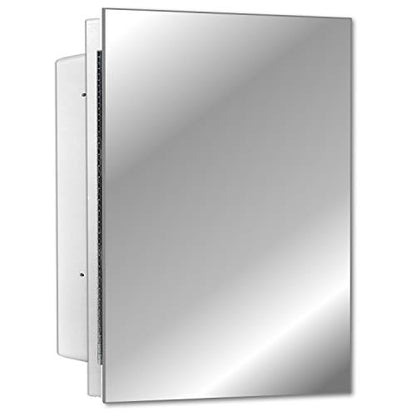 White Recessed Medicine Cabinet with Frameless Pencil Edge Mirrior Door Panel (16" x 22") with Adjustable Shelves, Wall Mounted Bathroom Storage Cabinet - color: Pencil Edge