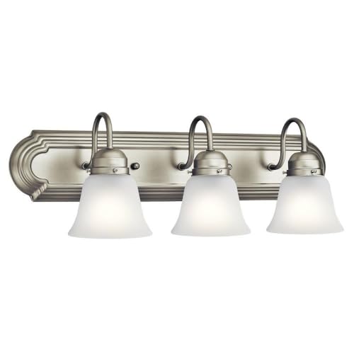 Kichler 24" 3-Light Vanity Bath Light in Brushed Nickel, Modern Bathroom Light with Clear Satin Etched Glass, (24" W x 8" H), 5337NIS - color: Brushed Nickel, size: 24"