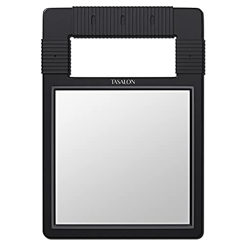 TASALON Unbreakable Handheld Mirror with Silicone Handle, Black | Shatterproof handheld mirror, suitable for barber styling, makeup, shower and salon daily use - color: Black