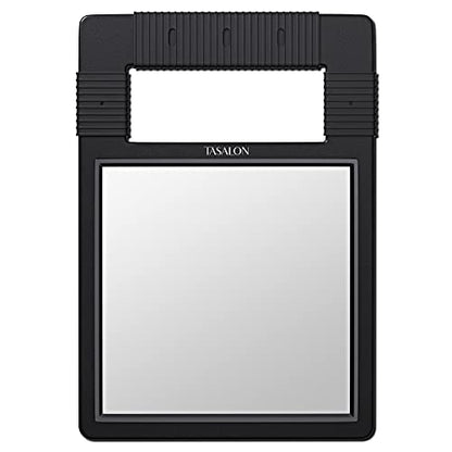 TASALON Unbreakable Handheld Mirror with Silicone Handle, Black | Shatterproof handheld mirror, suitable for barber styling, makeup, shower and salon daily use - color: Black