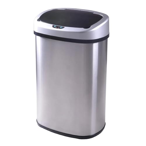 13 Gallon Kitchen Trash Can with Lid,Bathroom Motion Sensor Automatic Trash Can Touchless,Office Stainless Steel Trash Bin,50 Liter Oval Metal Garbage Can (Stainless Steel) - color: Sliver01