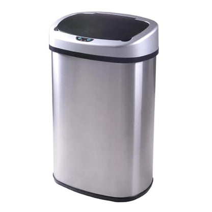 13 Gallon Kitchen Trash Can with Lid,Bathroom Motion Sensor Automatic Trash Can Touchless,Office Stainless Steel Trash Bin,50 Liter Oval Metal Garbage Can (Stainless Steel) - color: Sliver01