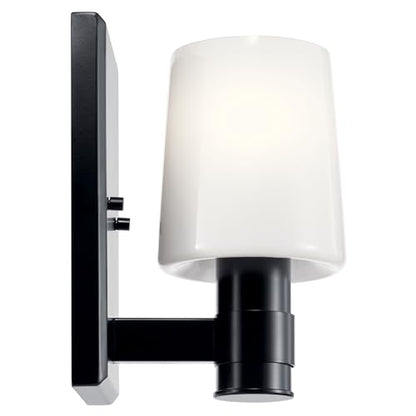 Kichler Adani 8.5" 1-Light Wall Sconce Light, Black | Opal glass creates soft ambient lighting for bathrooms, kitchens, bedrooms and hallways, 55174BK - color: Black, size: 8.5"
