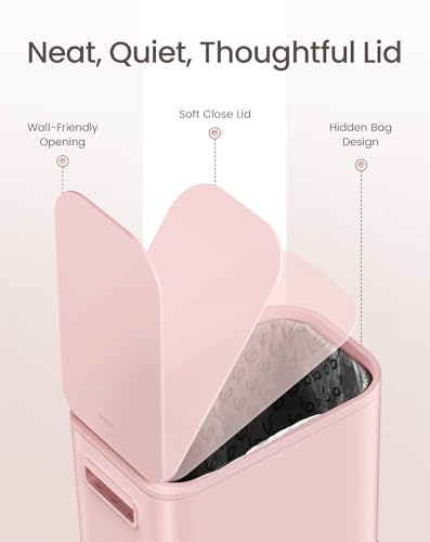 Cesun Small Bathroom Trash Can with Lid Soft Close & Pedal, 1.3 Gal, Pink | Removable Inner Bucket, Slim Stainless Steel Garbage Can for Bedroom/Office, Included 5 Trash Bags, Hidden Bag, Built to Last - color: Pink