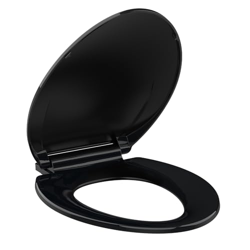 GarveeTech Enlongated Toilet Seat, Slow Close Toilet Cover Seat for Easy Clean and Stain-Resistant, Plastic Toilet Seat With Cover, Quick-Release Hinges and Quick-Attach Hardware, Black - color: Black, size: Elongated