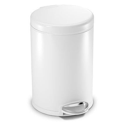 simplehuman Round Step Can, 4.5L / 1.2 Gallon Compact Bathroom Trash Can, 150,000-Step Pedal, Lid Shox® Silent Close, Removable Inner Bucket, White Steel - color: White, size: 4.5 Liter / 1.2 Gallon