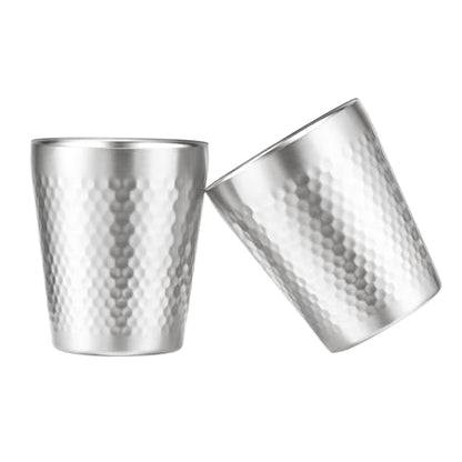 Stainless Steel Cups 2 Packs 10oz/300ml Stackable Double Wall Insulated Metal Shatterproof Cups Titanium-Plated Diamond Textured Surface Heat Resistant Dishwasher Safe (Silver) - color: Silver