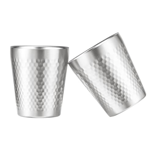 Stainless Steel Cups 2 Packs 10oz/300ml Stackable Double Wall Insulated Metal Shatterproof Cups Titanium-Plated Diamond Textured Surface Heat Resistant Dishwasher Safe (Silver) - color: Silver