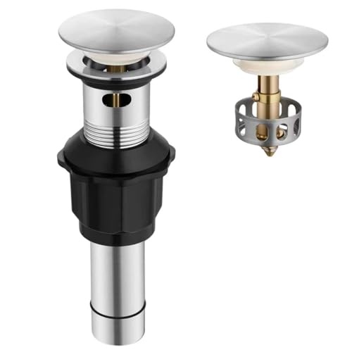 Pop up Bathroom Sink Drain with Overflow, Removable Stainless Steel Hair Catcher, Fits 1.5-1.75", Brushed Nickel Stainless Steel Bathroom Sink Stopper for Vanity Vessel Sink Drain Stopper - color: Brushed Nickel, style: Big Popup Cap
