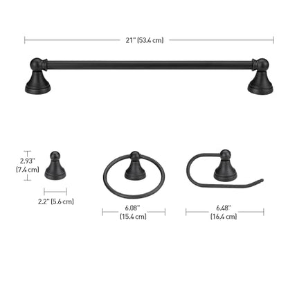 Globe Electric 51227 Jayden 5-Piece All-In-One Bathroom Set, Oil Rubbed Bronze, 3-Light Vanity Light with Frosted Glass Shades, Towel Bar, Toilet Paper Holder, Towel Ring, Robe Hook, Bulb Not Included - color: Oil-Rubbed Bronze