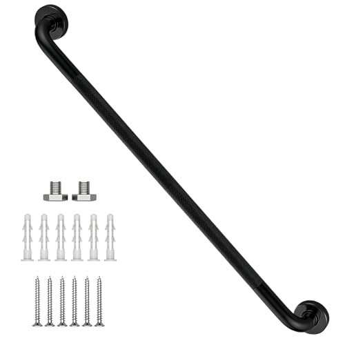 36 Inch Showe Grab Bars Black, 1.25" Dia Anti Slip 304 Stainless Steel Safety Bathroom Grab Bar, Wall Mount Handicap Handrail, Shower Grip Handle for Seniors Elderly Injury Assist Bath - color: Black, size: 36 Inch