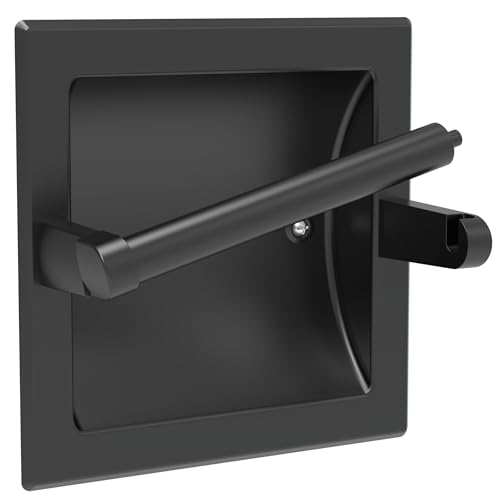 Recessed Toilet Paper Holder Wall Mount Matte Black Stainless Steel | Post Pivoting Design Easy to Change Roll, in Wall Toilet Paper Holder for Mega Roll for Bathroom Contemporary Hotel Style - color: Black
