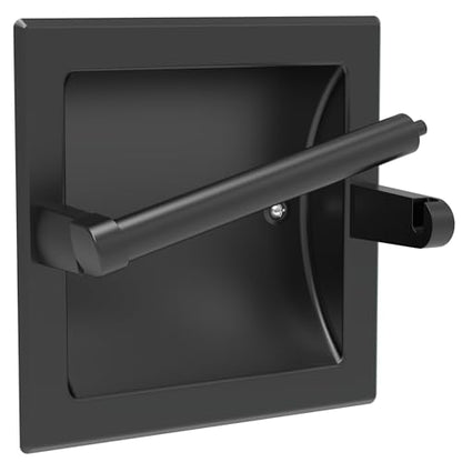 Recessed Toilet Paper Holder Wall Mount Matte Black Stainless Steel | Post Pivoting Design Easy to Change Roll, in Wall Toilet Paper Holder for Mega Roll for Bathroom Contemporary Hotel Style - color: Black