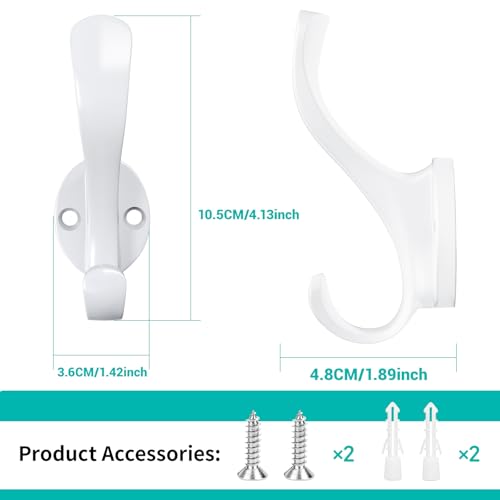 Coat Hooks Heavy Duty - Easy to Install Metal Towel Hooks Fashionable Wall Hooks for Hanging Hat, Towel, Key, Robe, Scarf, Bag, Cap (6 PCS White) - color: White