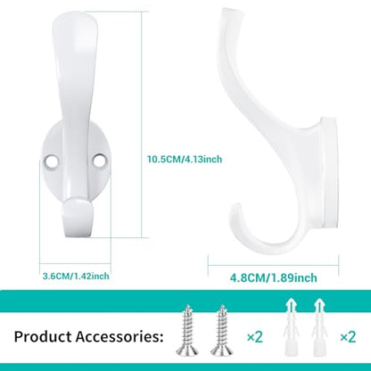Coat Hooks Heavy Duty - Easy to Install Metal Towel Hooks Fashionable Wall Hooks for Hanging Hat, Towel, Key, Robe, Scarf, Bag, Cap (6 PCS White) - color: White