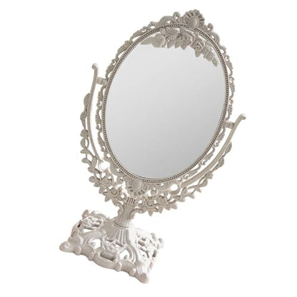 1pc Double Sided Princess Mirror Cosmetic Mirror Princess Makeup Round Stand Lighted Girl Makeup Antique Tabletop Vintage Stand Wheat Straw Beige