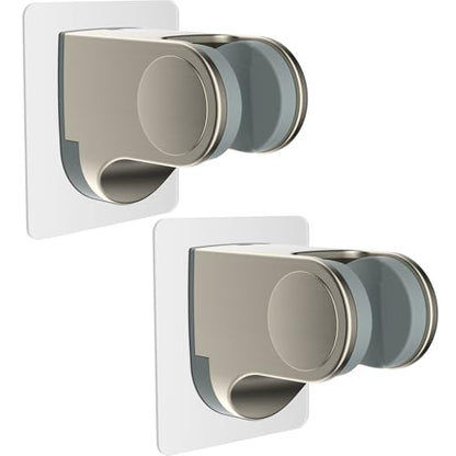 Hibbent 2 Pack Shower Head Holder, Strong Adhesive and Waterproof Handheld Shower Holder, Height Adjustable Wand Bracket, Wall Mount, No Drilling, Brushed Nickle - size: 2 Pack, style: Brushed Nickle