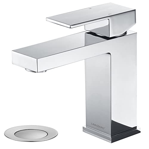 Chrome Single Hole Bathroom Faucet, BF307-C | Modern Single Handle Bathroom Sink Faucet Vanity Faucet with Drain Assembly, Deck Plate Included - color: Chrome