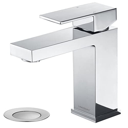 Chrome Single Hole Bathroom Faucet, BF307-C | Modern Single Handle Bathroom Sink Faucet Vanity Faucet with Drain Assembly, Deck Plate Included - color: Chrome