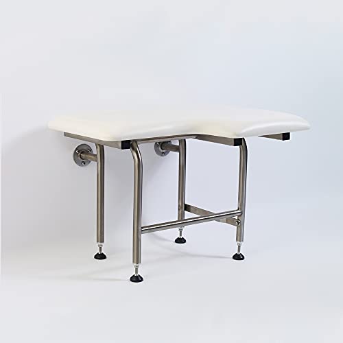 Padded Shower Seat with Heavy Duty Shower Chair, 600lbs, Stainless Steel - Elderly & Disabled - Folding Wall Mounted, 26" x 21" Left Hand - size: 26 x 21" Left Hand