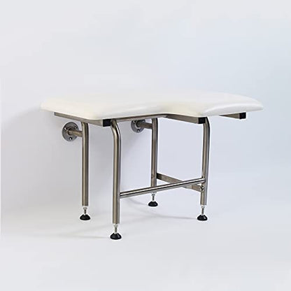 Padded Shower Seat with Heavy Duty Shower Chair, 600lbs, Stainless Steel - Elderly & Disabled - Folding Wall Mounted, 26" x 21" Left Hand - size: 26 x 21" Left Hand