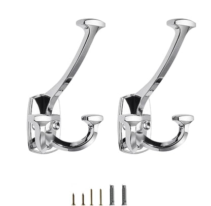 Polished Chrome Hooks Large Wall Mounted Decorative Solid Heavy-Duty Double-Sided Coat Hooks Triple Coat Hook Towels Coats Robes Towels Bag Bathroom Three Prong Coat Hook (2 Pack) - color: Polished Chrome
