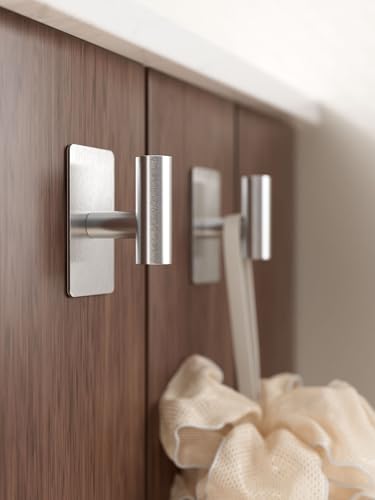 Wall Towel Hooks, Heavy Duty Adhesive Hooks(Brushed Silver, 2 Pack) | Self-Adhesive, Stainless Steel, Rust Resistant, No Drill, Easy Install, Space Saving - color: Silver, size: 2 Pack