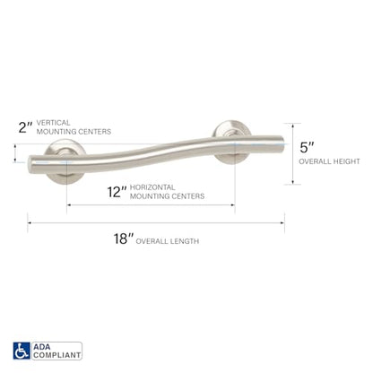 Seachrome 18 inch Bathroom Wave Grab Bar Satin Finish - color: Satin, size: 18