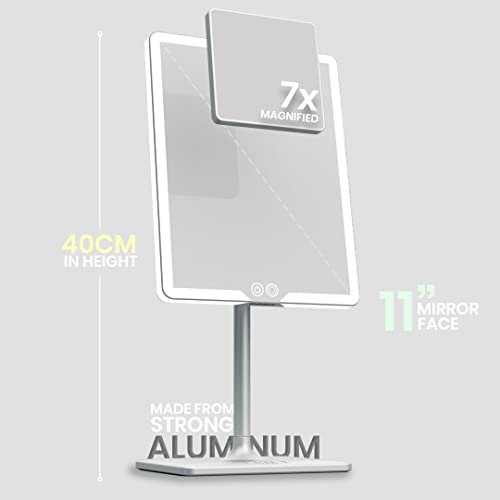 Orbit LED Vanity Mirror with Lights, 7X/1X Magnification, Dimmable & USB-C Rechargeable Tabletop Mirror - Chalk Grey - color: Chalk Grey