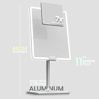 Orbit LED Vanity Mirror with Lights, 7X/1X Magnification, Dimmable & USB-C Rechargeable Tabletop Mirror - Chalk Grey - color: Chalk Grey