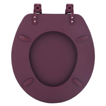 PowerSellerUSA Vinyl Round Soft Toilet Seat, Adjustable Hinges Toilet Seats with Non Slip Grip Tight Bumpers, Standard Heavy Duty Plastic Bathroom Toilet Seat Close Lid Set, Burgundy - color: Burgundy - Vinyl, size: 17" Standard
