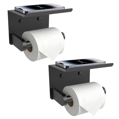 SetSail Toilet Paper Holder with Shelf Adhesive or Screw-in Matte Black | 2 Packs,Adhesive or Screw-in,Waterproof and Rustproof Stainless Steel,Wall Mount Design,for Bathroom Hardware Accessories - color: Matte Black, size: 2 Packs