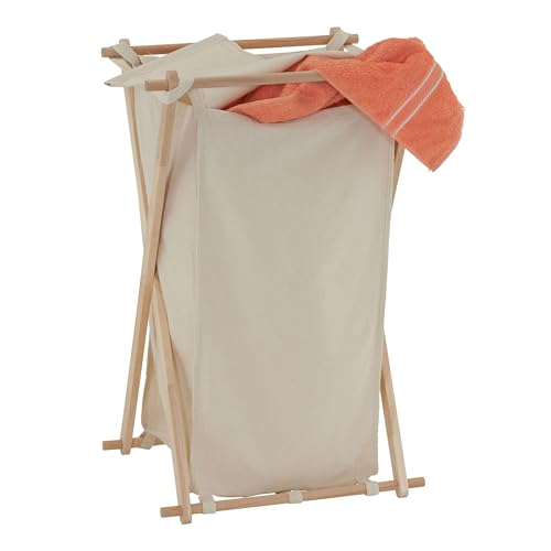 Household Essentials 6785-1 Collapsible Wood X-Frame Laundry Hamper with Fold Over Lid - color: Natural, style: Hamper