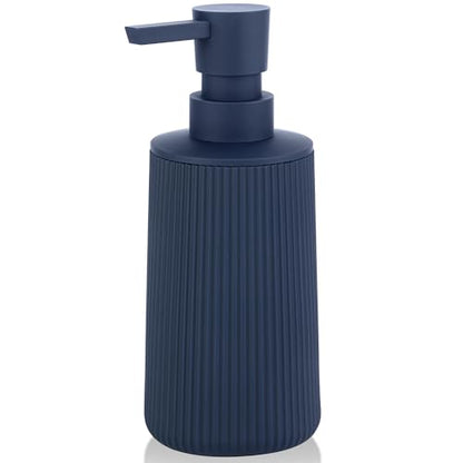 Small Soap Dispenser for Bathroom and Kitchen Matte Blue | Modern Farmhouse Striped Style Plastic Hand Soap Dish Soap Dispenser with Pump - color: Navy Blue