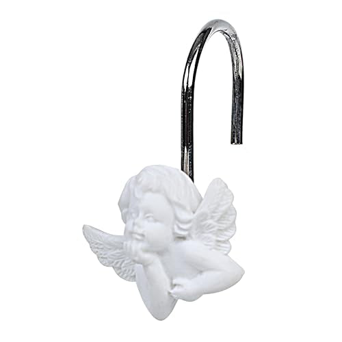 Twofish Home White Angel Shower Curtain Hooks Anti Rust Shower Curtain Hooks Decorative Resin White Angel Shower Curtain Rings Set of 12 - color: White Angel-1