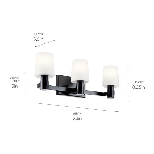 Kichler Adani 3-Light Bathroom Vanity Light, Black | Modern vanity light with opal glass for bathrooms and powder rooms (24" x 8.25"), 55176BK - color: Black, size: 24"