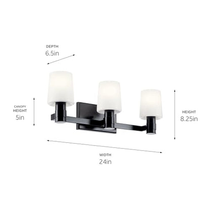 Kichler Adani 3-Light Bathroom Vanity Light, Black | Modern vanity light with opal glass for bathrooms and powder rooms (24" x 8.25"), 55176BK - color: Black, size: 24"