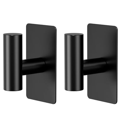 GWAAZXGZ Wall Towel Hooks, Heavy Duty Adhesive Hooks(Black, 2 Pack) | Self-Adhesive, Stainless Steel, Rust Resistant, No Drill, Easy Install, Space Saving - color: Black, size: 2 Pack