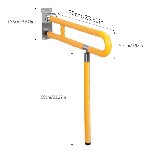 24.4 Inch Handicap Grab Bars, Toilet Support Rail Foldable Shower Grab Bars, Foldable Toilet Grab Bar with Particle Texture, Flip-Up Toilet Safety Rail with Legs for Elderly Disabled White