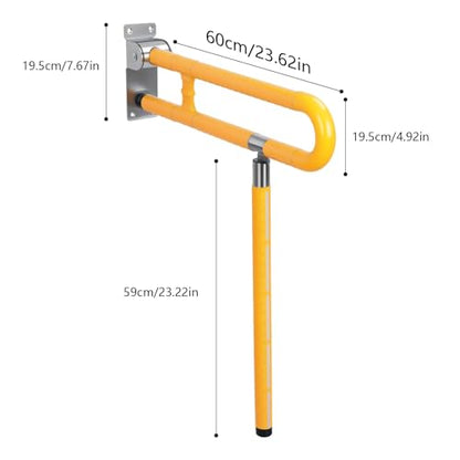 24.4 Inch Handicap Grab Bars, Toilet Support Rail Foldable Shower Grab Bars, Foldable Toilet Grab Bar with Particle Texture, Flip-Up Toilet Safety Rail with Legs for Elderly Disabled White