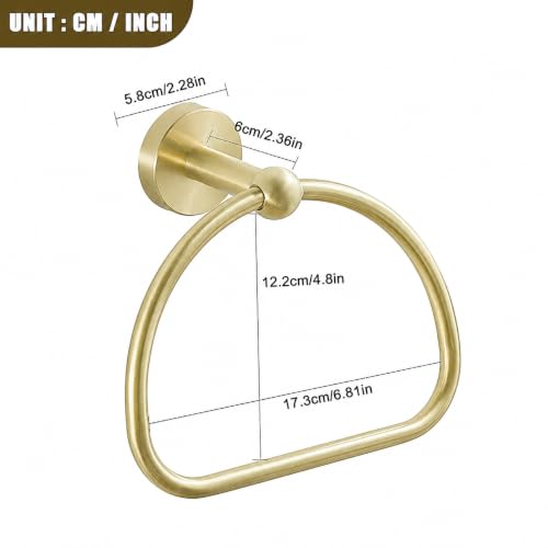 Leyden Brushed Gold Hand Towel Holder, Bathroom Towel Ring, Bath Hand Towel Rack Hangers Wall Mounted Half Round Modern - color: Round Bottom Gold
