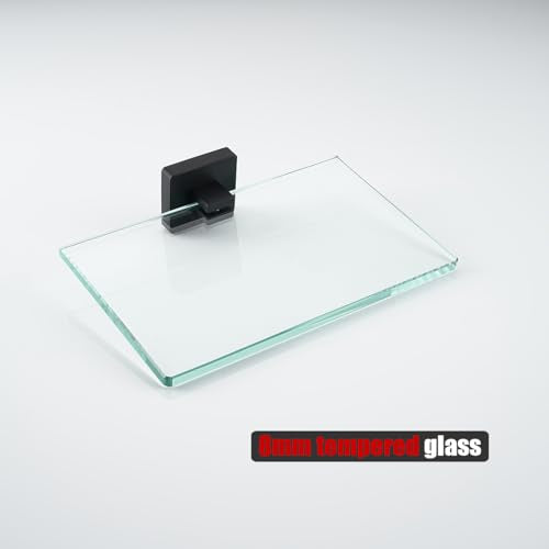 JQK Bathroom Glass Shelf Black, Tempered Glass Shower Storage 8 by 5 inches, 304 Stainless Steel Matte Black Wall Mount, TGS201L8-PB - color: Matte Black, size: 8 Inch