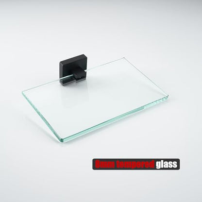 JQK Bathroom Glass Shelf Black, Tempered Glass Shower Storage 8 by 5 inches, 304 Stainless Steel Matte Black Wall Mount, TGS201L8-PB - color: Matte Black, size: 8 Inch